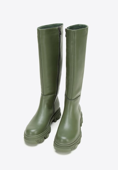 Wittchen Dames leren laarzen met dikke zool en rits, donkergroen - Image 1