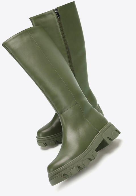 Wittchen Dames leren laarzen met dikke zool en rits, donkergroen - Image 5