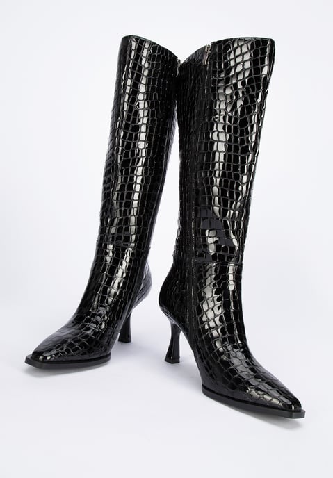 Wittchen Dames lakleren croco hoge hak laarzen, zwart, natuurlijk leer - Image 5