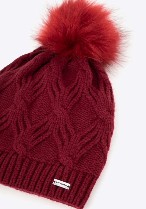 Wittchen Dameswintermuts met pompon, bordeaux - Image 1