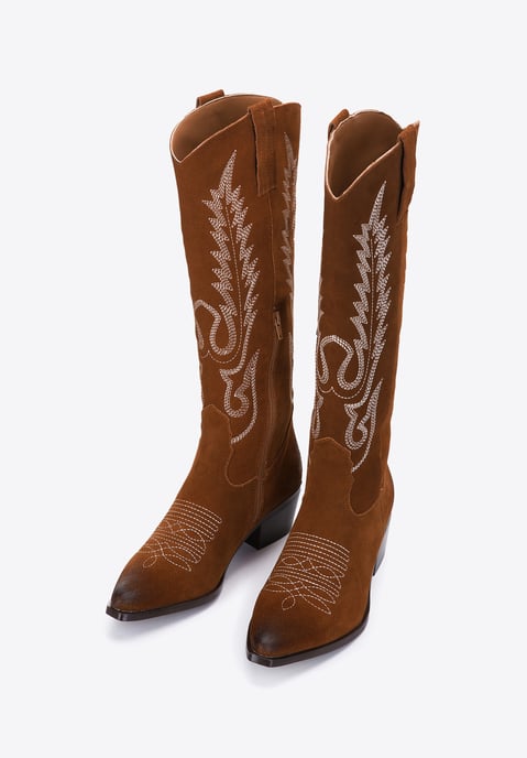 Wittchen Suède Cowboylaarzen voor Dames met Borduurwerk Hoog Bruin Suède Leer - Image 1
