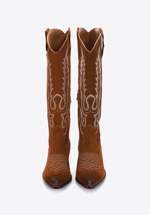 Wittchen Suède Cowboylaarzen voor Dames met Borduurwerk Hoog Bruin Suède Leer - Image 2
