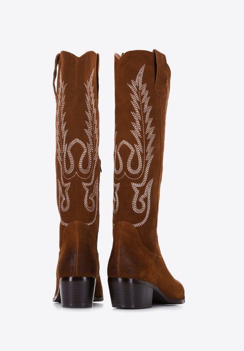 Wittchen Suède Cowboylaarzen voor Dames met Borduurwerk Hoog Bruin Suède Leer - Image 3