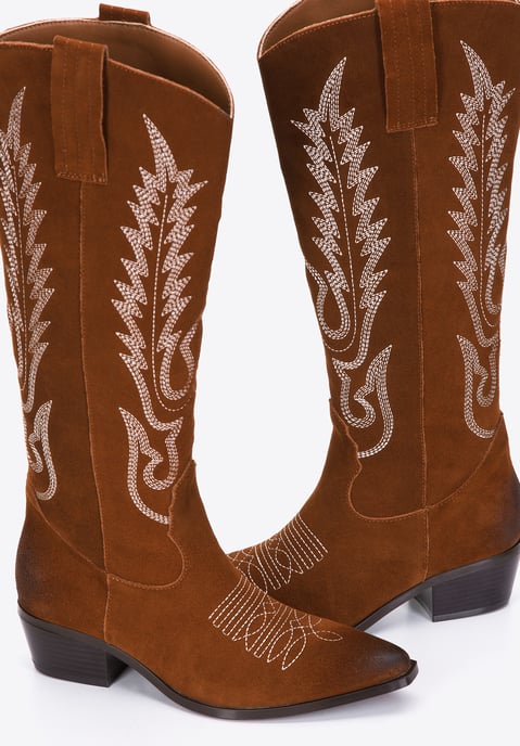 Wittchen Suède Cowboylaarzen voor Dames met Borduurwerk Hoog Bruin Suède Leer - Image 5