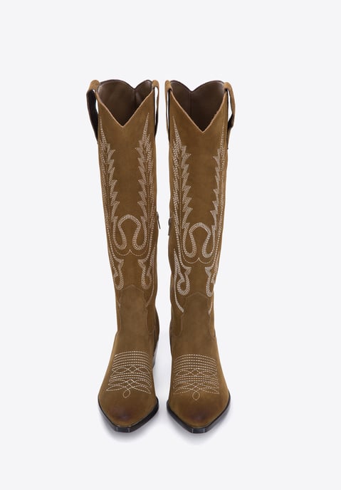 Wittchen Suède Cowboylaarzen voor Dames met Borduurwerk, Hoog Groen Suède Leer - Image 2