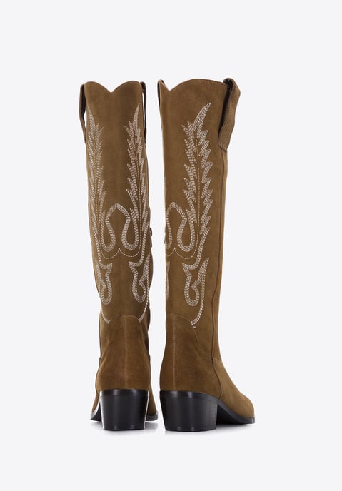 Wittchen Suède Cowboylaarzen voor Dames met Borduurwerk, Hoog Groen Suède Leer - Image 3