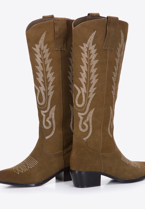 Wittchen Suède Cowboylaarzen voor Dames met Borduurwerk, Hoog Groen Suède Leer - Image 5