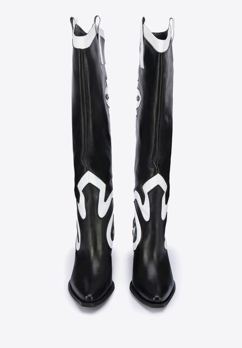 Wittchen Dames tweekleurige leren cowboylaarzen zwart en wit zwart en wit - Image 2