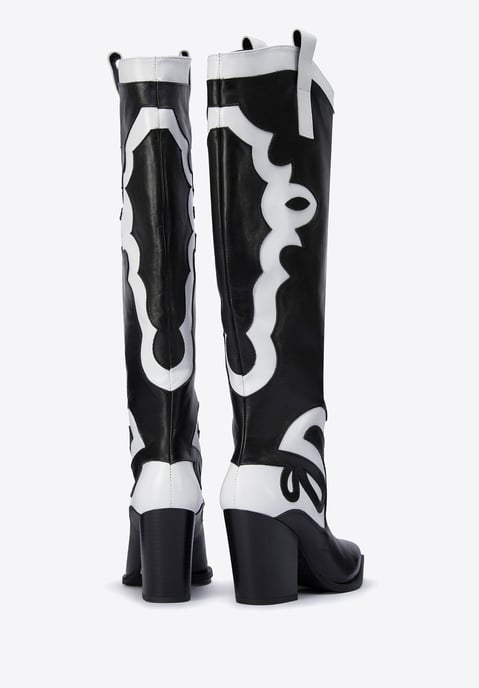 Wittchen Dames tweekleurige leren cowboylaarzen zwart en wit zwart en wit - Image 3