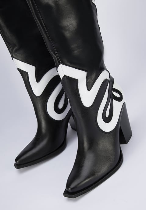 Wittchen Dames tweekleurige leren cowboylaarzen zwart en wit zwart en wit - Image 5