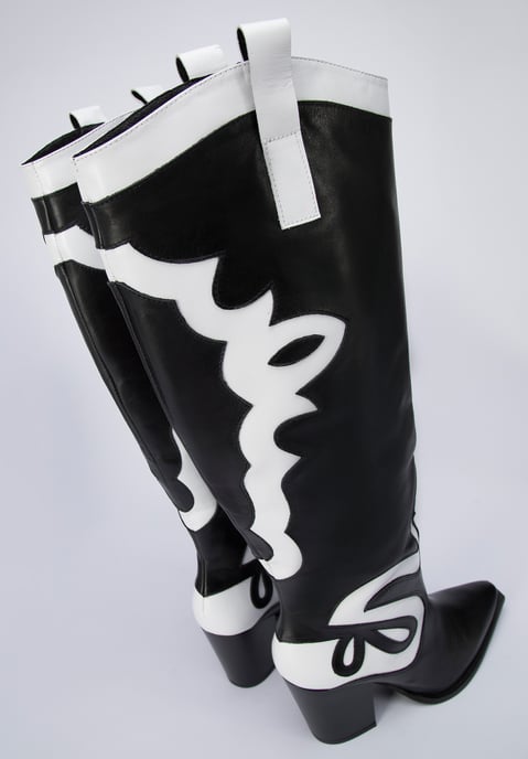 Wittchen Dames tweekleurige leren cowboylaarzen zwart en wit zwart en wit - Image 6