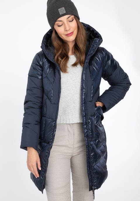Wittchen Dames Donsjas in Combinatiematerialen met Capuchon, Marineblauw - Image 1