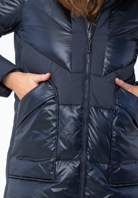 Wittchen Dames Donsjas in Combinatiematerialen met Capuchon, Marineblauw - Image 4