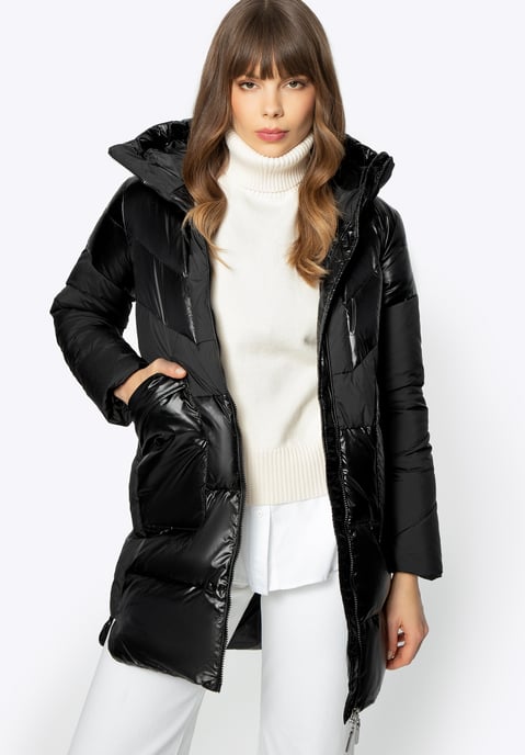 Wittchen Dames Donsjas in Combinatiematerialen met Capuchon, Zwart Nylon - Image 1