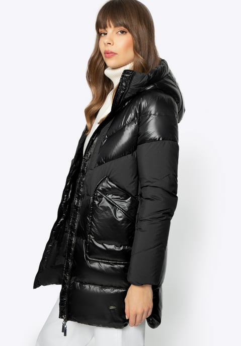 Wittchen Dames Donsjas in Combinatiematerialen met Capuchon, Zwart Nylon - Image 2