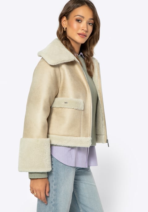 Wittchen Woman Kort Damesjack met Imitatiebont, Lichtbeige, Eco-leer - Image 1