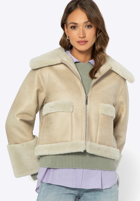 Wittchen Woman Kort Damesjack met Imitatiebont, Lichtbeige, Eco-leer - Image 2