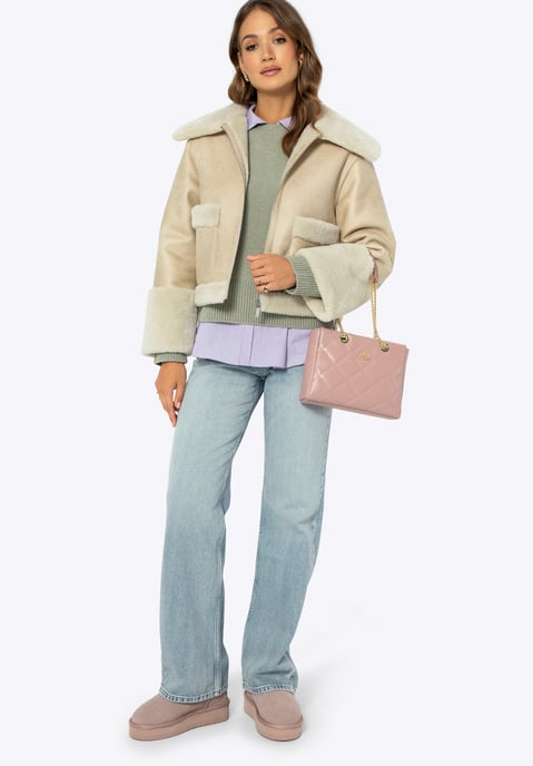 Wittchen Woman Kort Damesjack met Imitatiebont, Lichtbeige, Eco-leer - Image 5