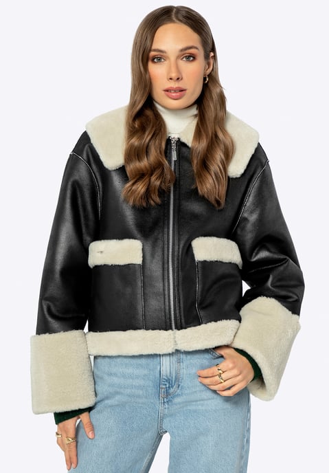 Wittchen Dames Kort Jasje met Imitatiebont Zwart Kunstleer - Image 2