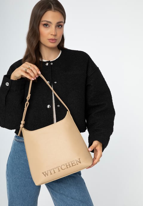 Wittchen Dames handtas met reliëflogo, beige, eco-leer - Image 2