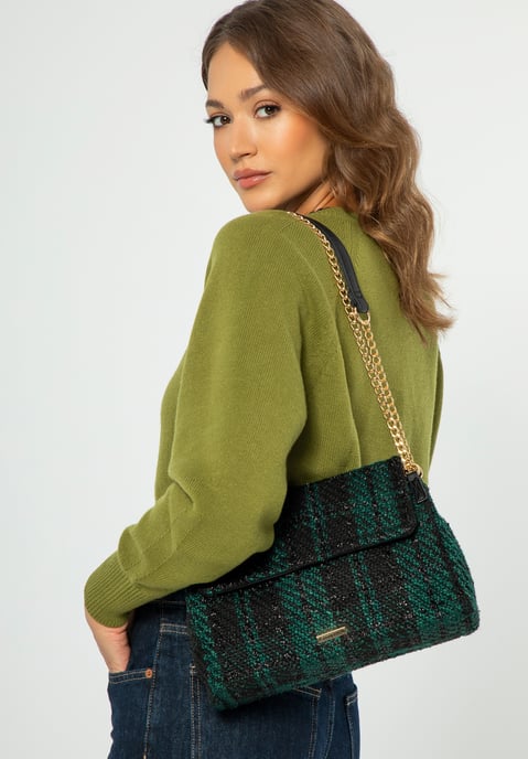 Wittchen Dames Bouclé Messenger Bag in Zwart en Groen Polyester - Image 5