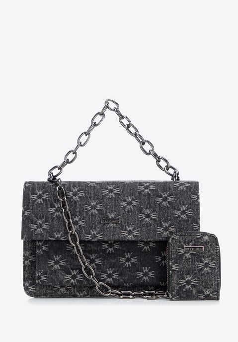 Wittchen Dames Monogram Denim Messenger Bag Klein Grijs Katoen - Image 2