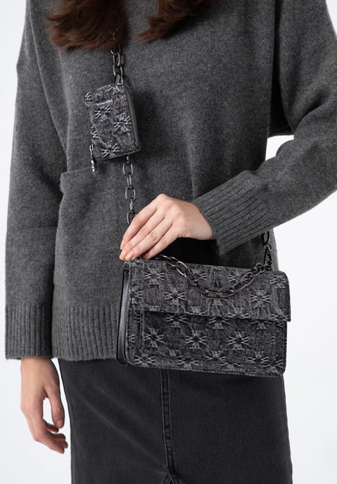 Wittchen Dames Monogram Denim Messenger Bag Klein Grijs Katoen - Image 6