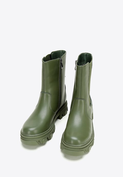 Wittchen Dames Leren Plateau Laarzen Groen Natuurlijk Leer - Image 1