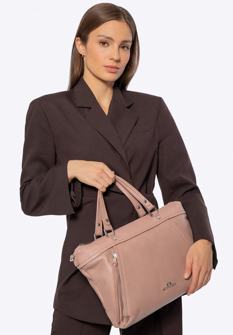 Wittchen Dames 15" Leren Laptoptas met Kwastje, Beige, Natuurlijk Leer - Image 1