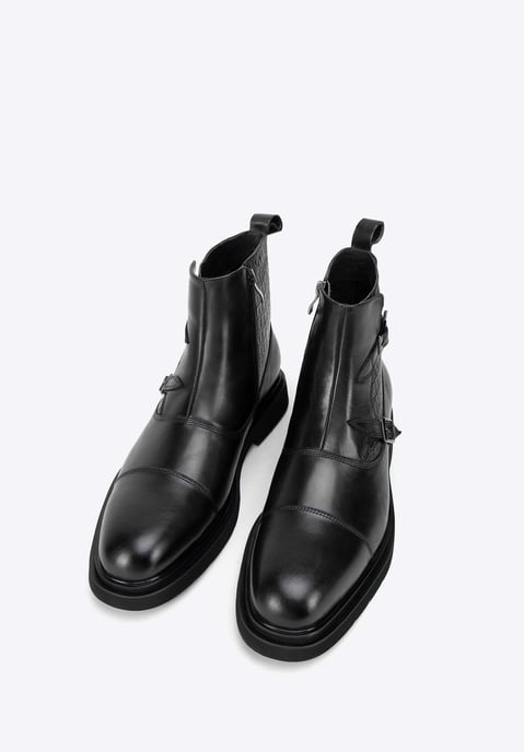 Wittchen Heren Leren Chelsea Boots met Croco Inzetstukken, Zwart - Image 1