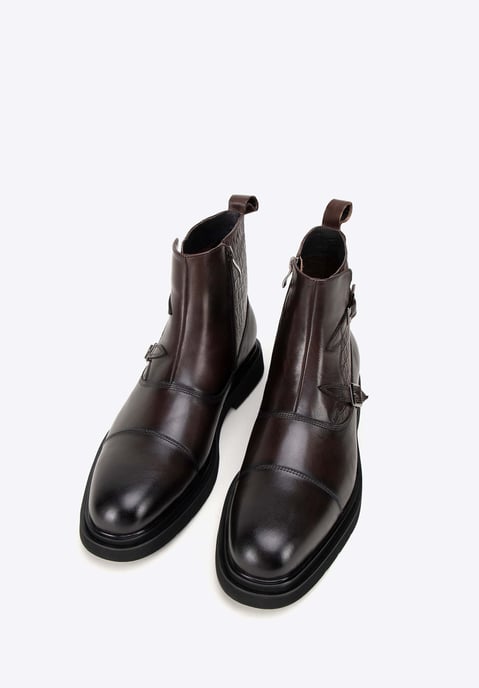 Wittchen Heren Leren Chelsea Boots met Croco inzetstukken, Bruin - Image 1