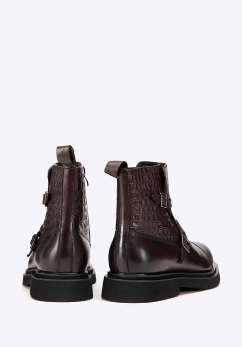 Wittchen Heren Leren Chelsea Boots met Croco inzetstukken, Bruin - Image 3
