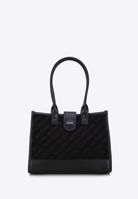 Wittchen Dames Klassieke Schoudertas met Stoffen Inzetstuk, Zwart, Eco-leer - Image 1