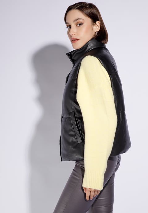 Wittchen Dames gewatteerd vest van eco-leer, zwart - Image 2
