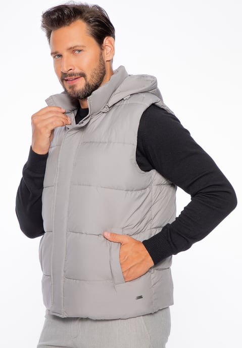 Wittchen Heren Gewatteerd Vest met Afneembare Capuchon, Grijs Polyester - Image 2