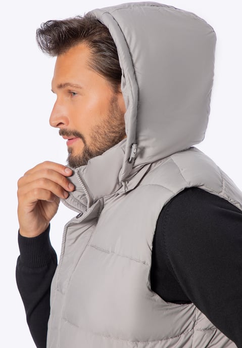 Wittchen Heren Gewatteerd Vest met Afneembare Capuchon, Grijs Polyester - Image 4