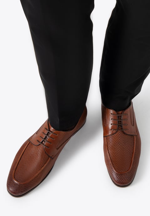Wittchen Heren Derby schoenen van echt leer met vlechtwerk, lichtbruin - Image 1