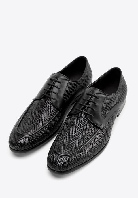 Wittchen Heren Derby schoenen van echt leer met vlechtwerk, zwart - Image 1