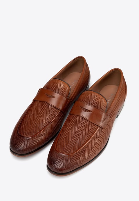 Wittchen Heren Leren Mocassins met Visgraatmotief, Lichtbruin, Natuurlijk Leer - Image 2