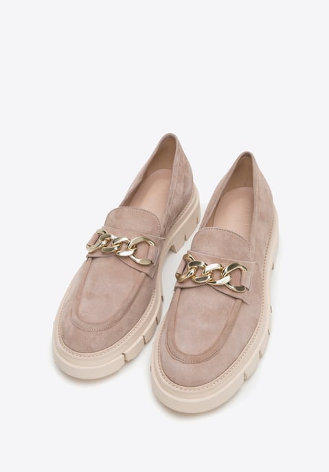 Wittchen Suède Mocassins voor Dames met Ketting op Platform Beige - Image 1