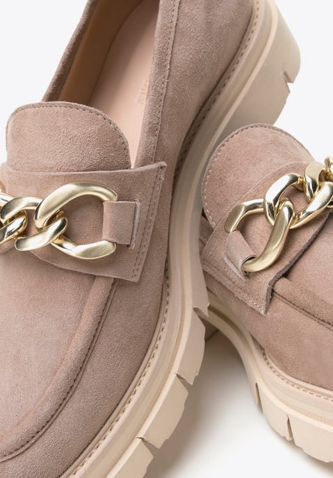 Wittchen Suède Mocassins voor Dames met Ketting op Platform Beige - Image 6