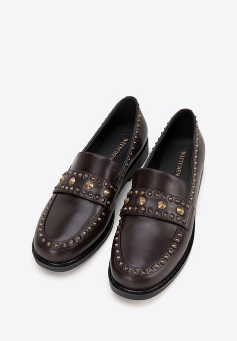 Wittchen Dames Leren Loafers met Decoratieve Klinknagels Bruin Natuurlijk Leer - Image 1