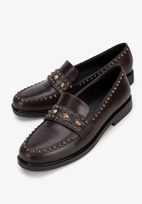 Wittchen Dames Leren Loafers met Decoratieve Klinknagels Bruin Natuurlijk Leer - Image 6