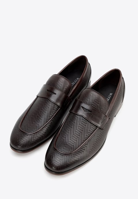 Wittchen Heren Leren Mocassins met Visgraatmotief, Donkerbruin, Natuurlijk Leer - Image 2