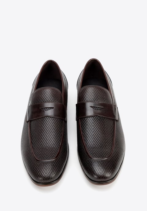 Wittchen Heren Leren Mocassins met Visgraatmotief, Donkerbruin, Natuurlijk Leer - Image 3