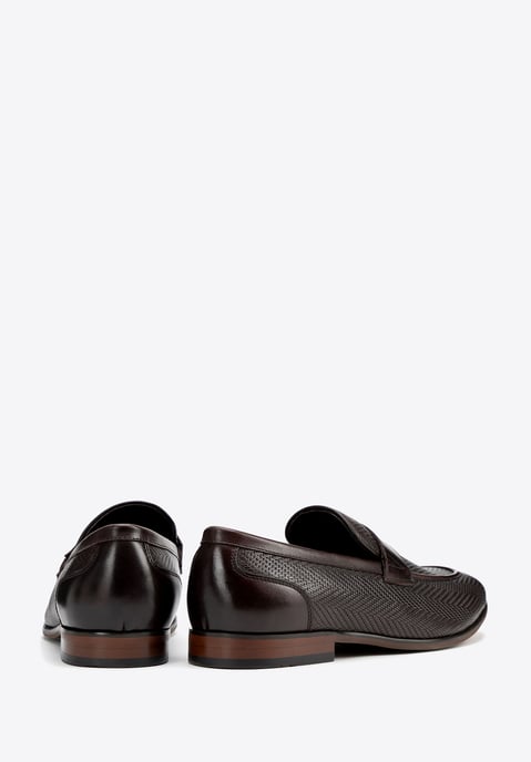 Wittchen Heren Leren Mocassins met Visgraatmotief, Donkerbruin, Natuurlijk Leer - Image 4