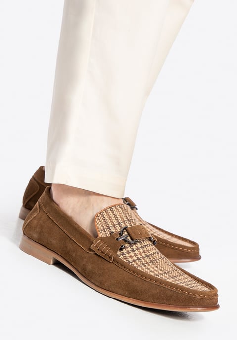 Wittchen Heren mocassins van bruin en beige geruit suède leer - Image 2