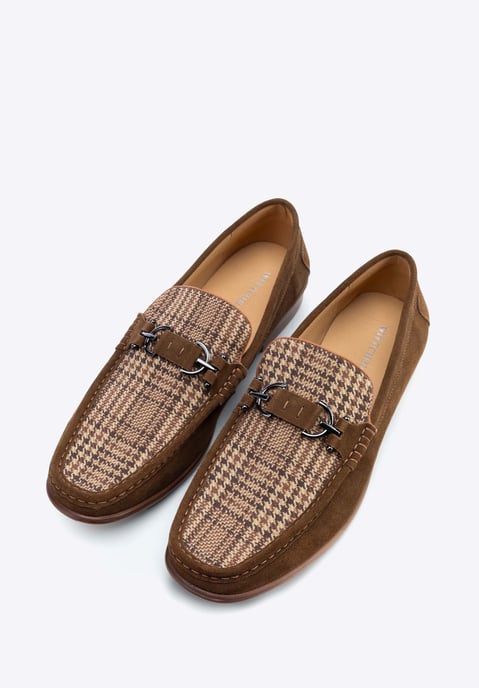 Wittchen Heren mocassins van bruin en beige geruit suède leer - Image 3