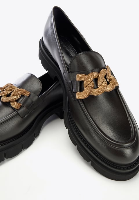 Wittchen Dames Leren Mocassins met Decoratieve Ketting op Platform Donkerbruin - Image 6