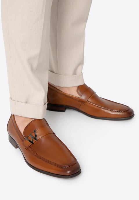 Wittchen Heren mocassins van echt leer met metalen logo, bruin - Image 2
